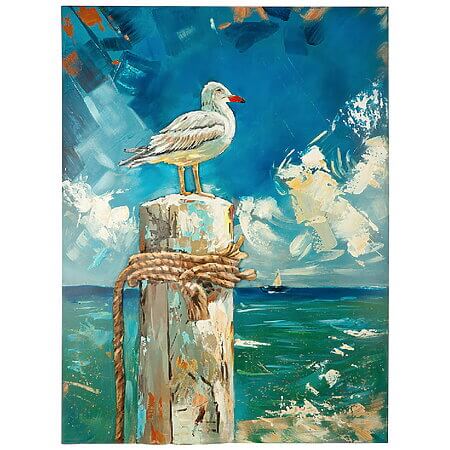 Maritimes Leinwandbild "Coast Bird", handgemalt auf Metall