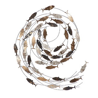 Maritimes Metall-Wandrelief „Fischstrudel“, goldfarbene Akzente