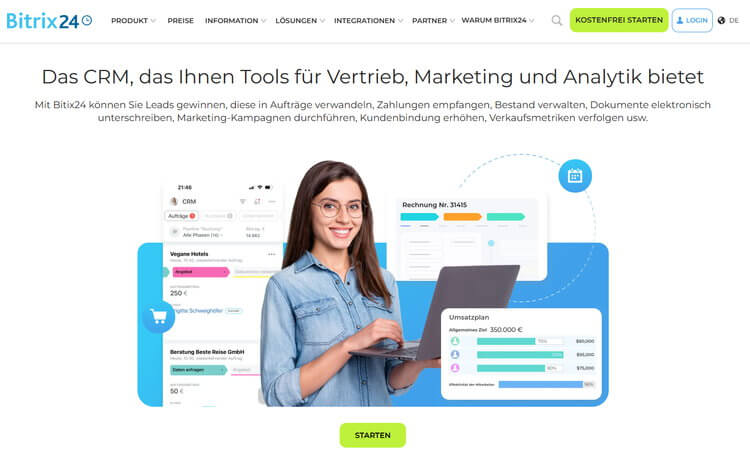 Bitrix24 ist ein CRM, das Tools für Vertrieb, Marketing und Analytik unter einem Dach zur Verfügung stellt.