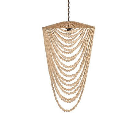 Lustre artisanal en perles de bois (naturelles)