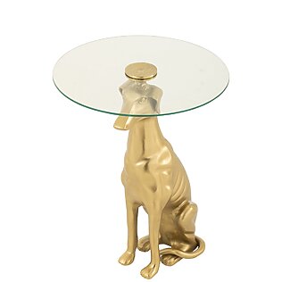 J-Line Glamouröser Beistelltisch „Dog“, Aluminium (gold) mit runder Glasscheibe