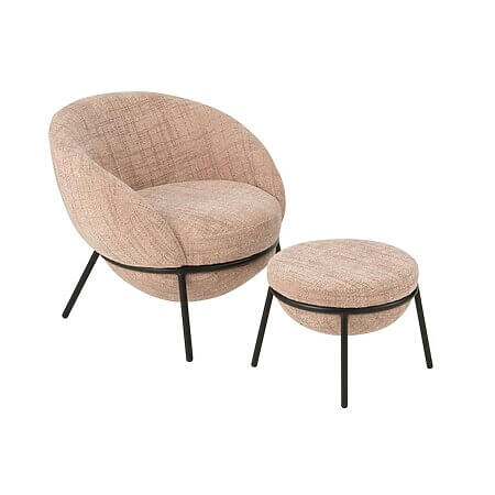Sillón y otomana J-Line con diseño de cuenco (rosa empolvado)