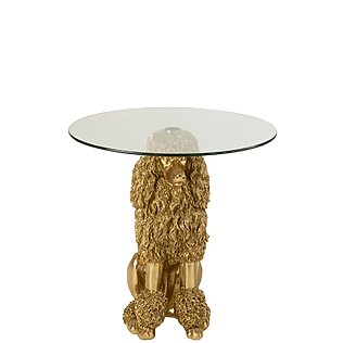 J-Line Extravaganter Beistelltisch „Poodle“, Polyresin (gold) mit runder Glasscheibe