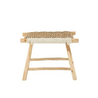 Tabouret artisanal J-Line « Waverly » en teck et jonc de mer