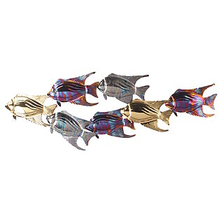 3D Metall-Wandrelief „Kaiserfisch-Schwarm“, schillernde Farben