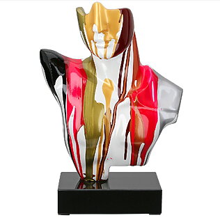 Urban Art Skulptur „Benito“, mehrfarbige Männerbüste auf Marmorsockel