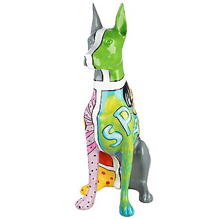 Scultura di cane "Doberman" in poliresina colorata, in stile pop art