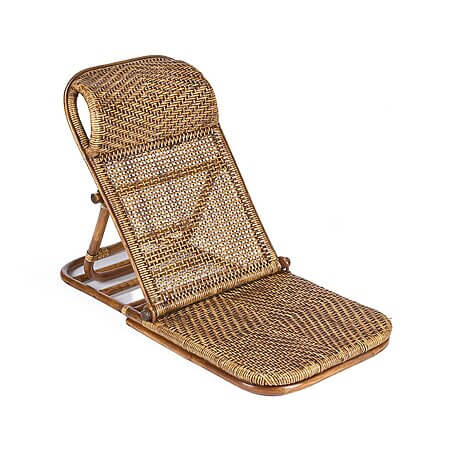 Handcrafted rattan floor seat "Lounger", dark walnut wood