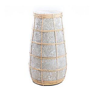 Vase "Cutie" aus Terrakotta mit Bastdetails (grau) - S