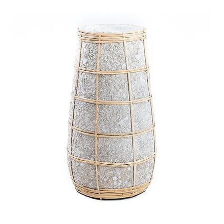 Vase "Cutie" aus Terrakotta mit Bastdetails (grau) - S