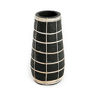 Vase "Cutie" aus Terrakotta mit Bastdetails (schwarz) - L
