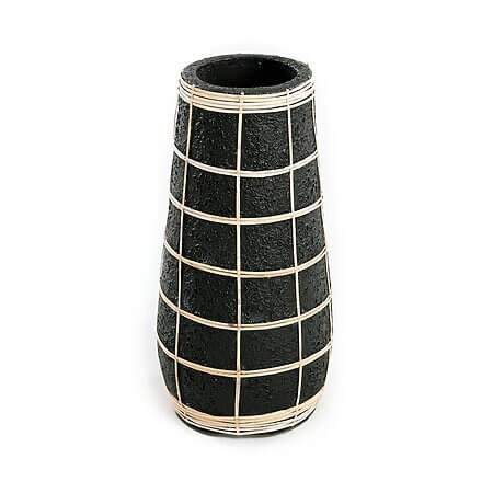 Jarrón de terracota "Cutie" con detalles de rafia (negro) - L