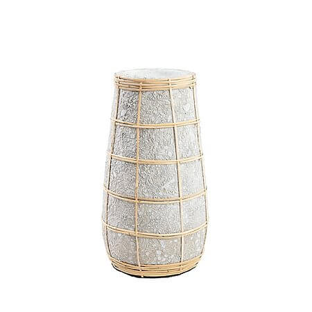 Scandinavian interior design - harmony through hygge minimalism in Scandi-style interior design of the 20th century "Cutie" terracotta vase with raffia details (grey) - M