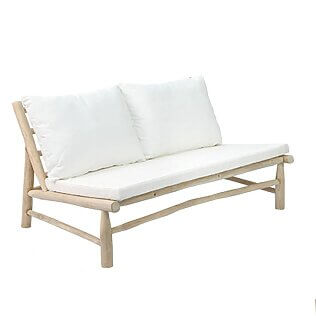 Handcrafted two-seater "Island" made of natural teak wood, white cushions