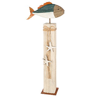 Dekorative Fischskulptur „Neon“, Maritimer Chic aus Holz + Metall
