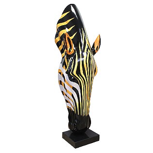 Handbemalte Tierskulptur „Zebrakopf“ aus Polyresin auf Marmorsockel