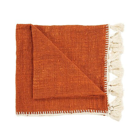Terrakotta-farbener Bettüberwurf / Tagesdecke "Stitch" aus Baumwolle