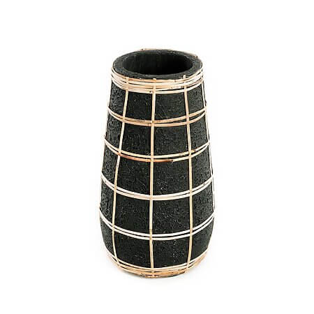 Vase "Cutie" aus Terrakotta mit Bastdetails (schwarz) - M