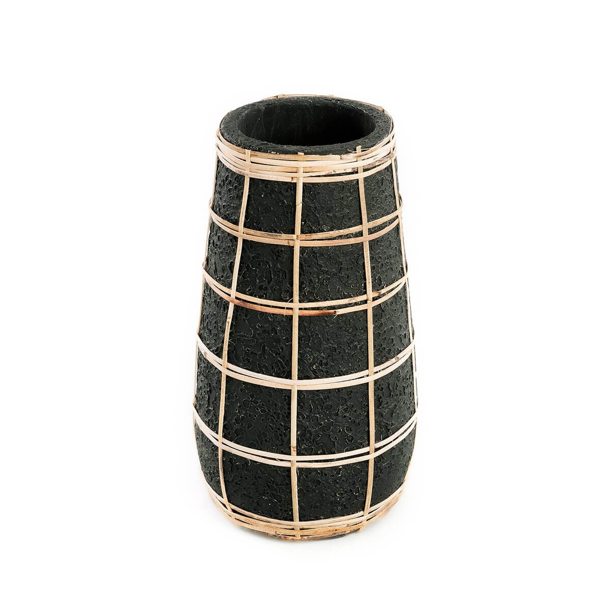 Jarrón de terracota "Cutie" con detalles de rafia (negro) - M Jarrón de terracota "Cutie" con detalles de rafia (negro) - M
