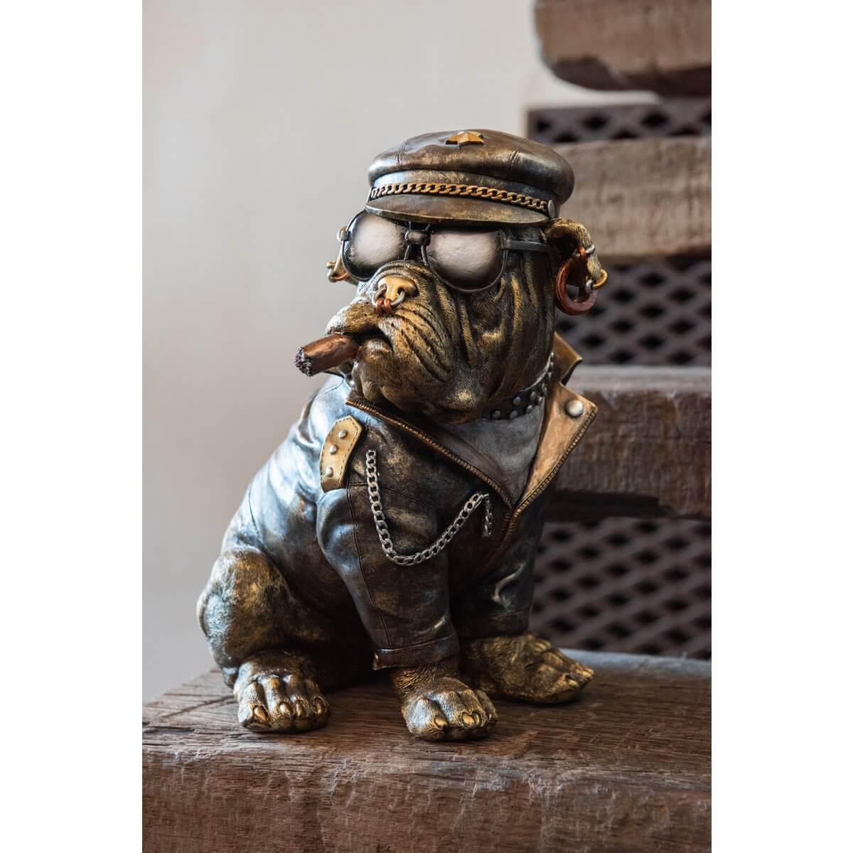 J-Line Bulldog met sigaar (versie B), dierenbuste in antiekbronslook J-Line Bulldog met sigaar (versie B), dierenbuste in antiekbronslook – Afbeelding 2