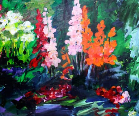 Acrylgemälde "Im Garten" (2021) von Roswitha Schumacher-Kuckelkorn (Unikat)