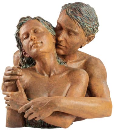 Skulptur "Rückhalt" von Angeles Anglada, Kunstguss in Steinoptik