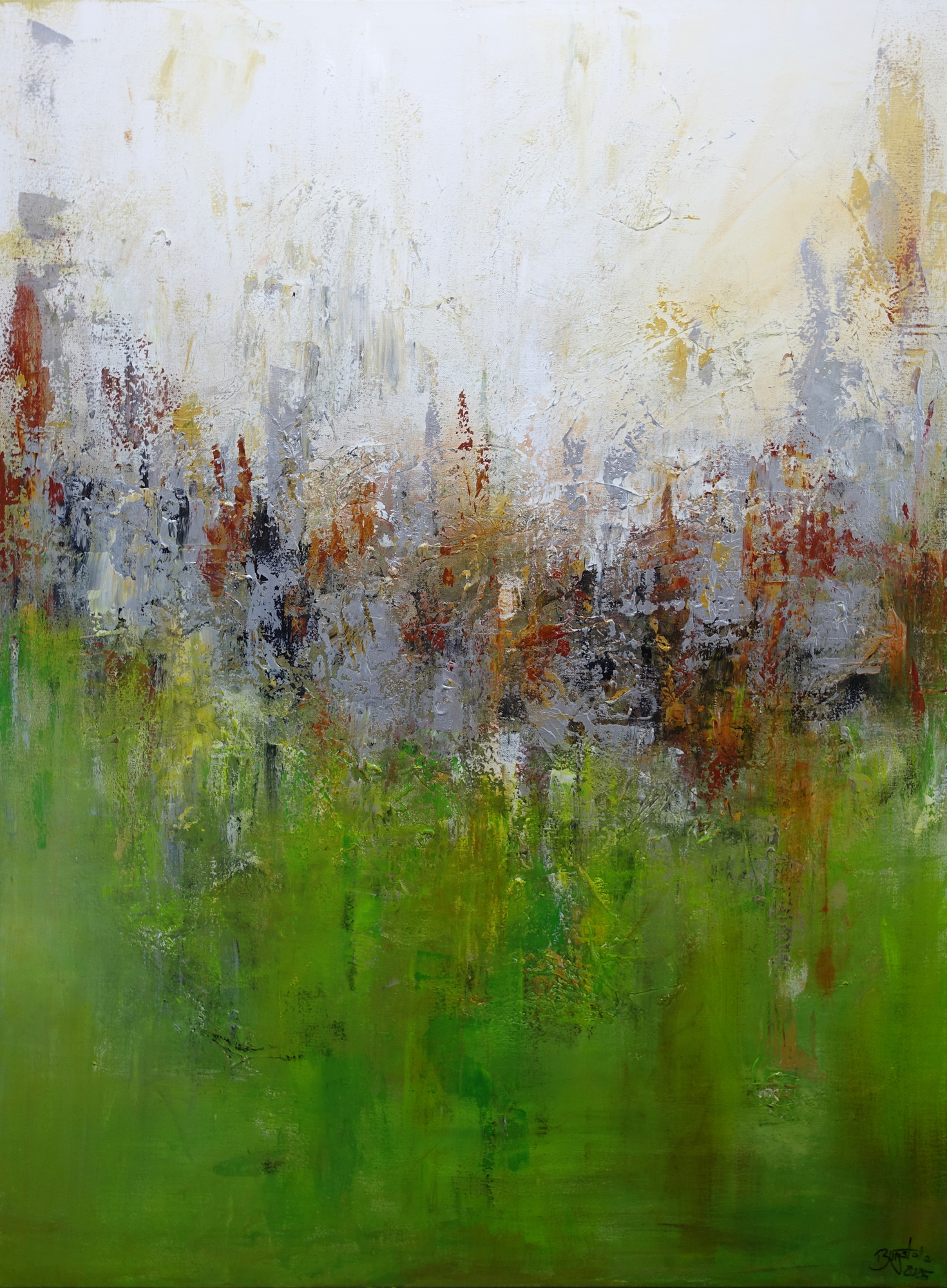 Abstraktes Kunstbild grün silber braun Strukturbild moderne Kunst