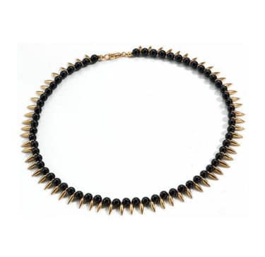 Collier "Lotus" im Stile des pharaonischen Ägyptens - Vergoldet mit Onyxperlen