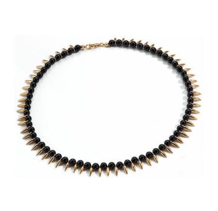 Collier "Lotus" im Stile des pharaonischen Ägyptens - Vergoldet mit Onyxperlen