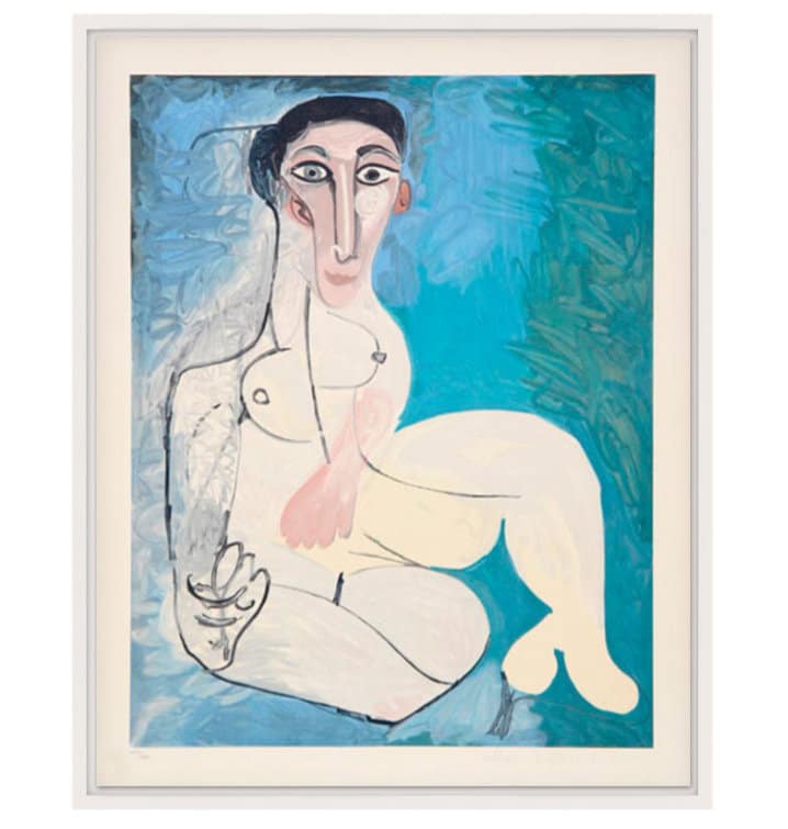 Pablo Picasso: "Femme nue Assise dans l'Herbe", Limitierte Farblithografie auf Aquarellpapier