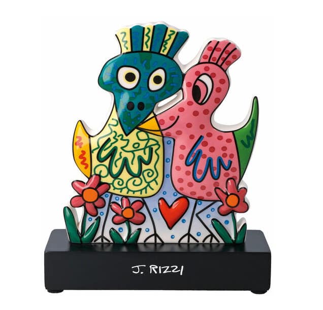 Wunderbare Skulpturen zum Thema Liebe, Verbundenheit und Freundschaft Kunstwerke kunst kaufen Skulptur „Love Birds“ von James Rizzi, aus Porzellan und Holz