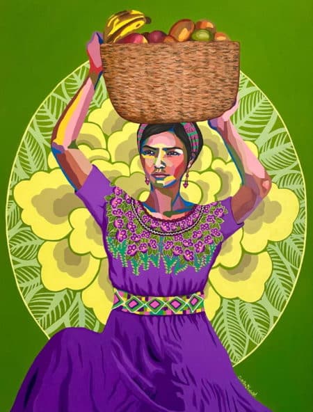 Folk Art „Woman with basket of fruits“ (2021) der peruanischen Malerin Gisella Stapleton