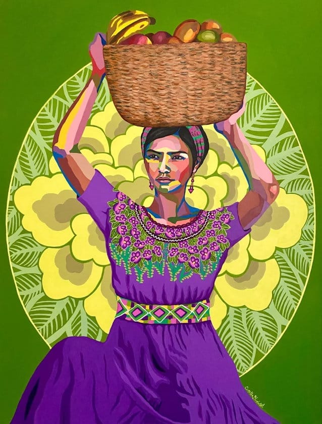 Folk Art „Woman with basket of fruits“ (2021) der peruanischen Malerin Gisella Stapleton