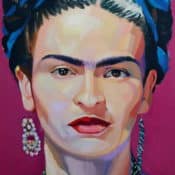 "Frida Kahlo" (2021) von Raiber González, Mixed-Media Portrait auf Leinwand