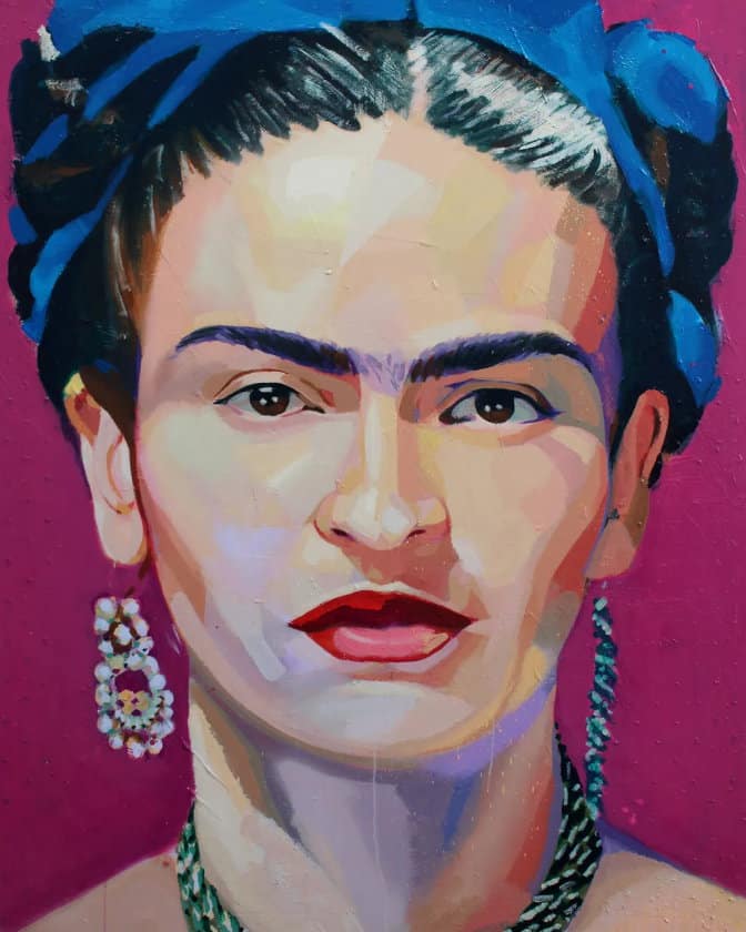 "Frida Kahlo" (2021) von Raiber González, Mixed-Media Portrait auf Leinwand