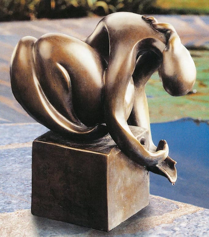  Gartenskulptur / Wasserspeier "Wasserschöpferin" von Théo Stuttgé, Limitierte Edition in Bronze