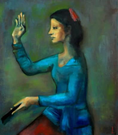 Ölgemälde "Picasso-Lady with a fan" (2022) von Anna Lubchik (Ukraine)