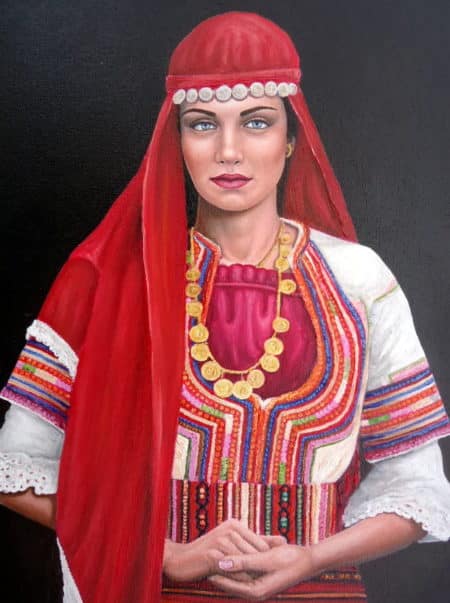 Ethnisches Ölgemälde "Bulgarian Woman II" (2021) von Grigor Velev