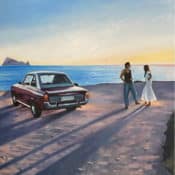 Maritimes Ölgemälde „Sunset Ibiza“ von Thomas Saliot, Mediterrane Motive