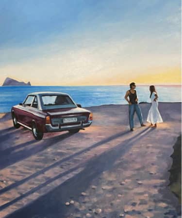 Maritimes Ölgemälde „Sunset Ibiza“ von Thomas Saliot, Mediterrane Motive