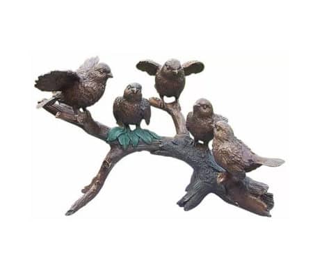 Gartenskulptur "Vögel auf Ast", handpatinierte Bronze