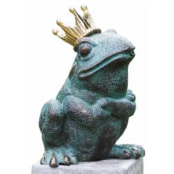Märchenhafter Wasserspeier "Froschkönig", Gartenskulptur aus Bronze + Messing