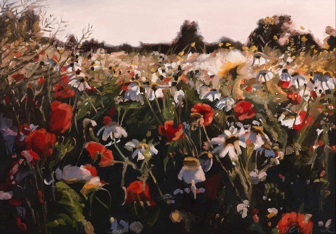 Blumenwiese "Fora vila" (2018) von Susanne Wind, Eitempera auf Leinwand