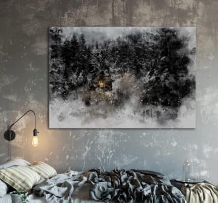 Kunstplaza: Künstler Plattform - Kunst Magazin - Online Galerie Handwerk & Handarbeit Dark Art „Cabin in the Dark Woods“ (2019) von theDotRod, Limited Edition Giclée Print