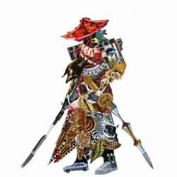 Street Art Bild "Samurai" von GLIL, Collage auf Karton