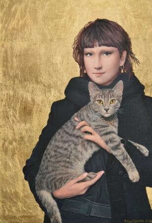 "My Beloved Cat Absalom” (2023) – Mixed Media Gemälde auf Leinwand, von Nataliya Bagatskaya (Ukraine)
