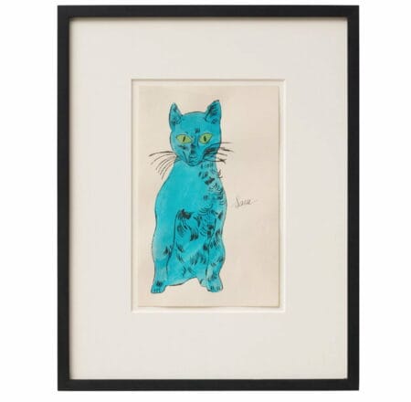 Andy Warhol: "Sam, from 25 Cats Named Sam and One Blue Pussy (Blau)" (1954), handkoloriertes Unikat