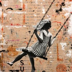 „Swing of Dreams” (2023) – Street Art auf Leinwand von db Waterman (Niederlande)