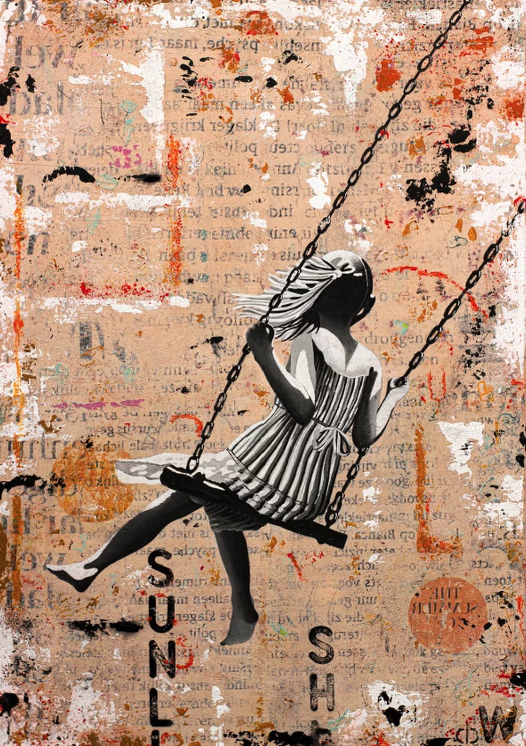 „Swing of Dreams” (2023) – Street Art auf Leinwand von db Waterman (Niederlande)