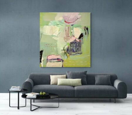 "A scent in the air” – Großformatiges Ölgemälde auf Leinwand, abstrakte Malerei von Petra Schott